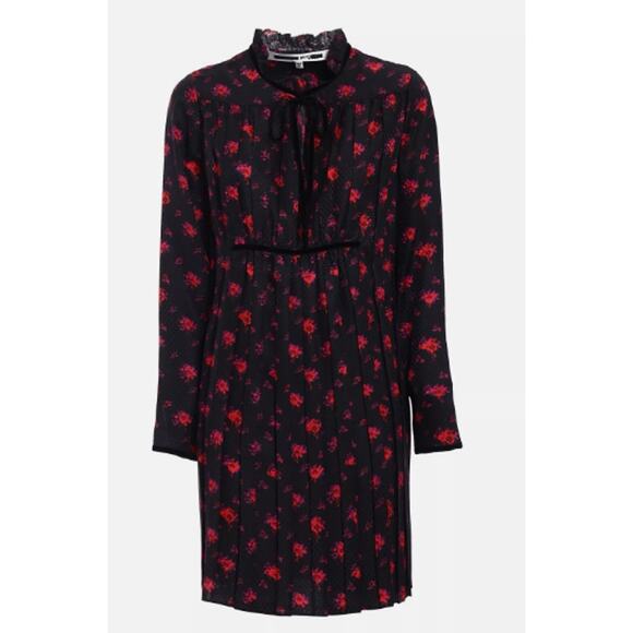 Alexander McQueen MCQ Black Silk Pleated Floral Babydoll‎ Dress Size10 - Picture 6 of 10